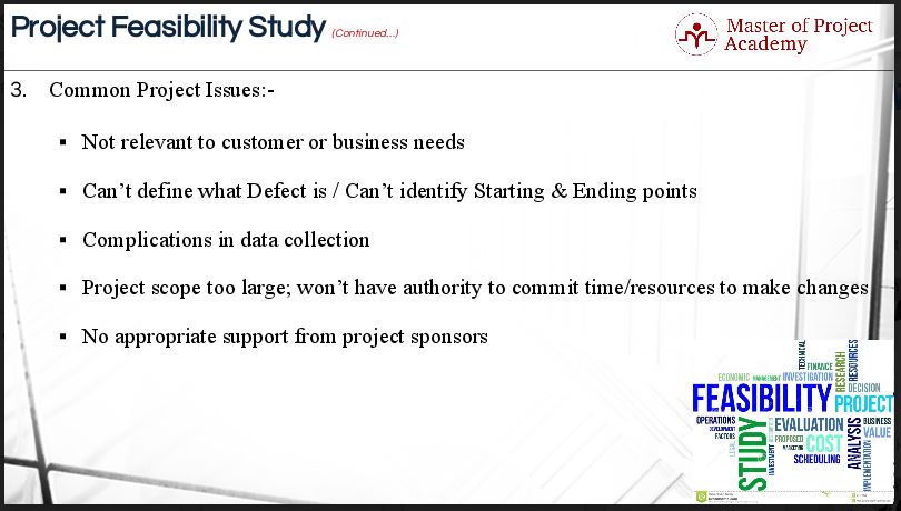 5 areas of a project feasibility study in six sigma what does due to technical issues mean is non-human language